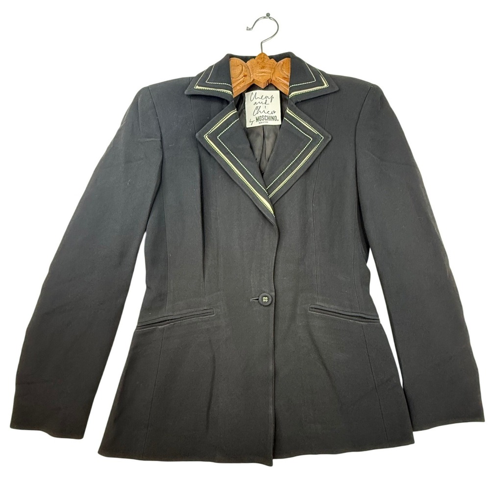 MOSHINO Cheap and Chic vtg 90s ‎ Black Blazer Jacket Italy Women's Size 8 office